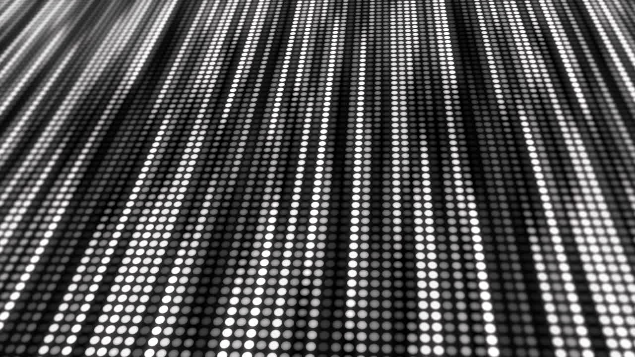 Abstract animation of glowing lines of dots. Vertical movement of the illumination tape. Monochrome looped seamless disco background.