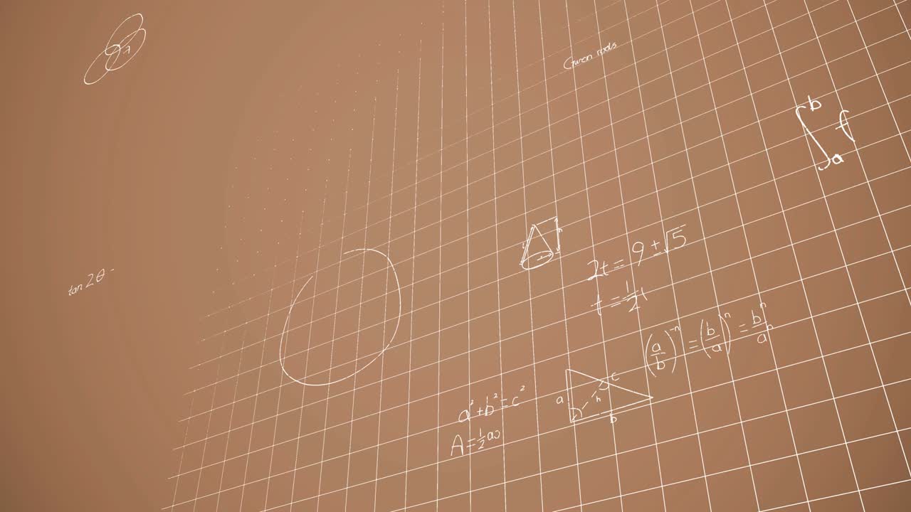 갈색 배경 위의 수학 방정식의 애니메이션