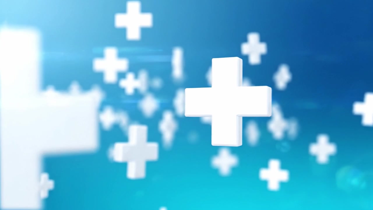 Dynamic Visualization of Floating White Plus Signs Against a Soft Blue Background, Symbolizing Growth, Addition, and Positive Development in Various Contexts