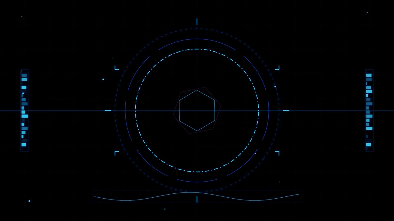 Futuristic Digital HUD Interface with Rotating Geometric Elements