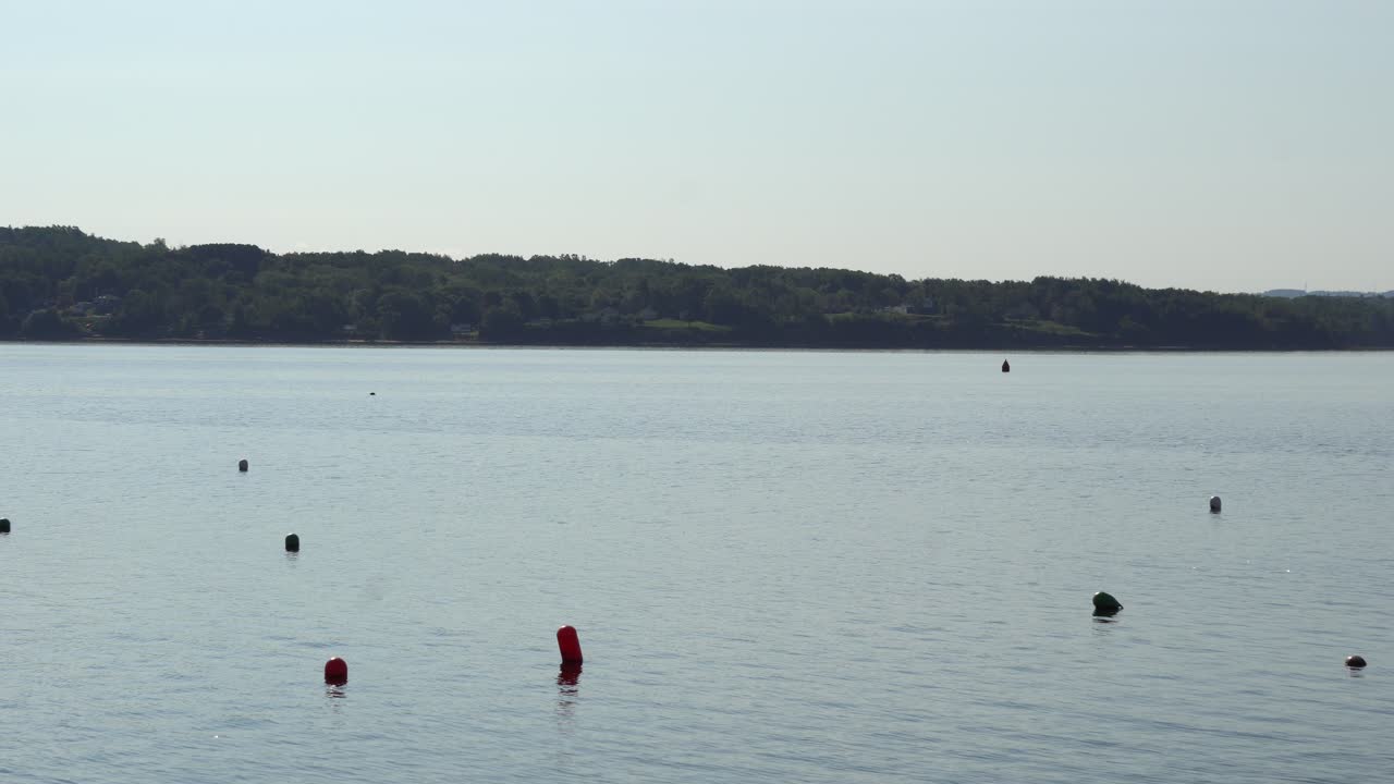 광활한 자연 뒤에 있는 보트 선창의 바람 부는 장면