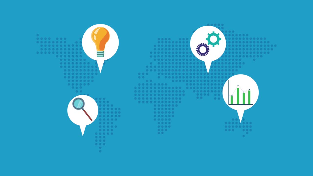 world planet earth with business set icons animation