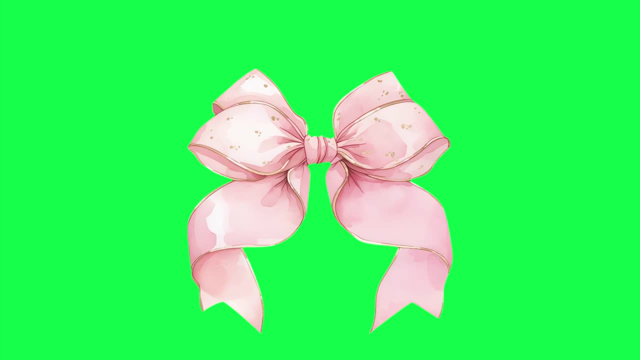Elegant pink bow illustration animation, transparent 4K video, green screen