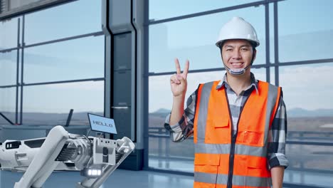 ingeniero con robot en una instalación moderna