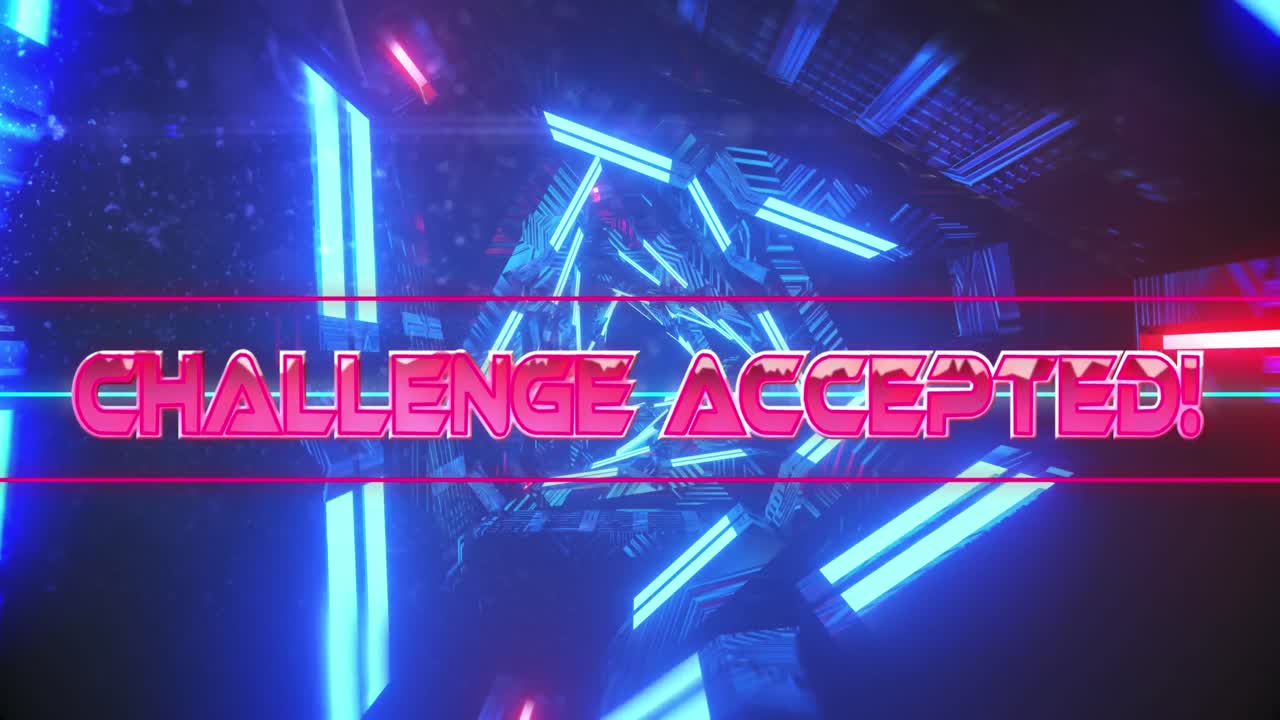 움직이는 디지털 터널을 통해 도전 받아들이기 텍스트의 애니메이션