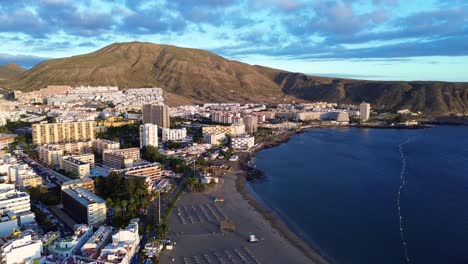 los cristianos, tenerife costa adeje aerial, playa de las vistas volcanic sand beach