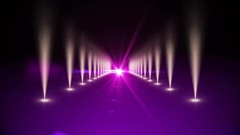 animation of spotlights and light trails on purple background