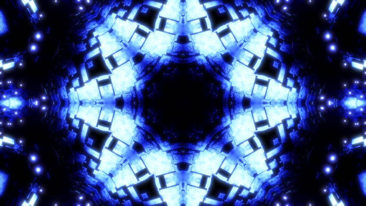 Blue abstract pattern with lights. Kaleidoscope VJ loop