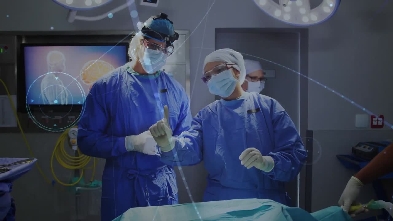 animación de la red de conexiones sobre los cirujanos en el quirófano