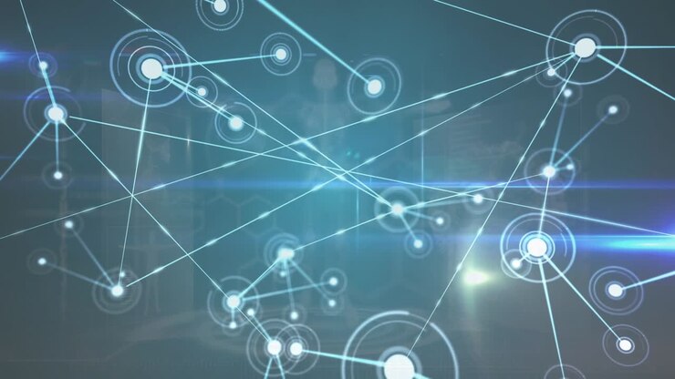 Animation of network of connection over blue background