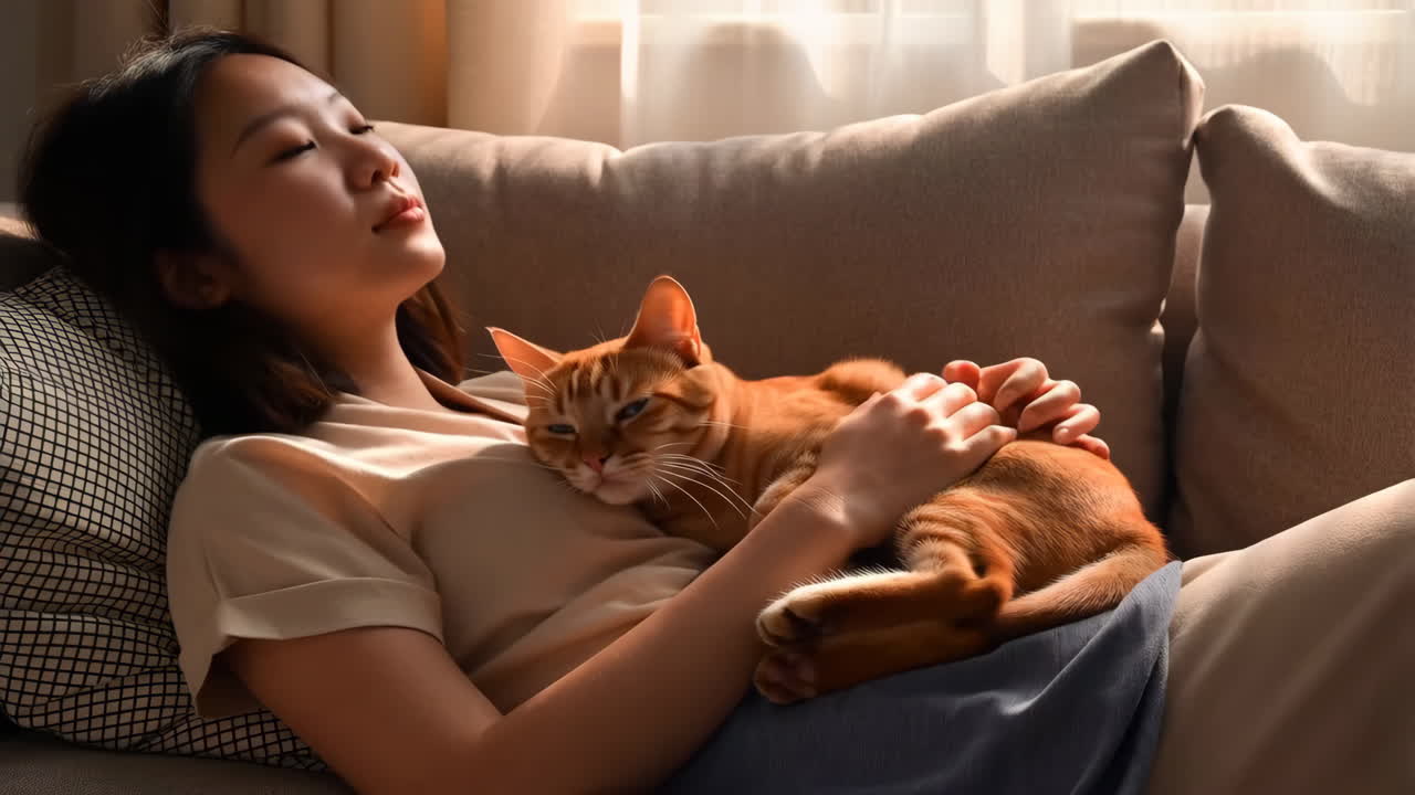 Woman relaxing with her cat