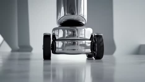a polished modern object on wheels: capturing the sleek design and reflection of a stylish mobile device in a minimalist space