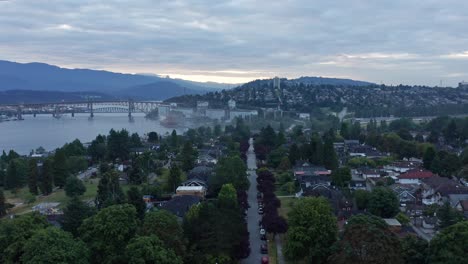 Stunning-Drone-Aerial-Shot-over-North-Vancouver-British-Columbia,-Canada