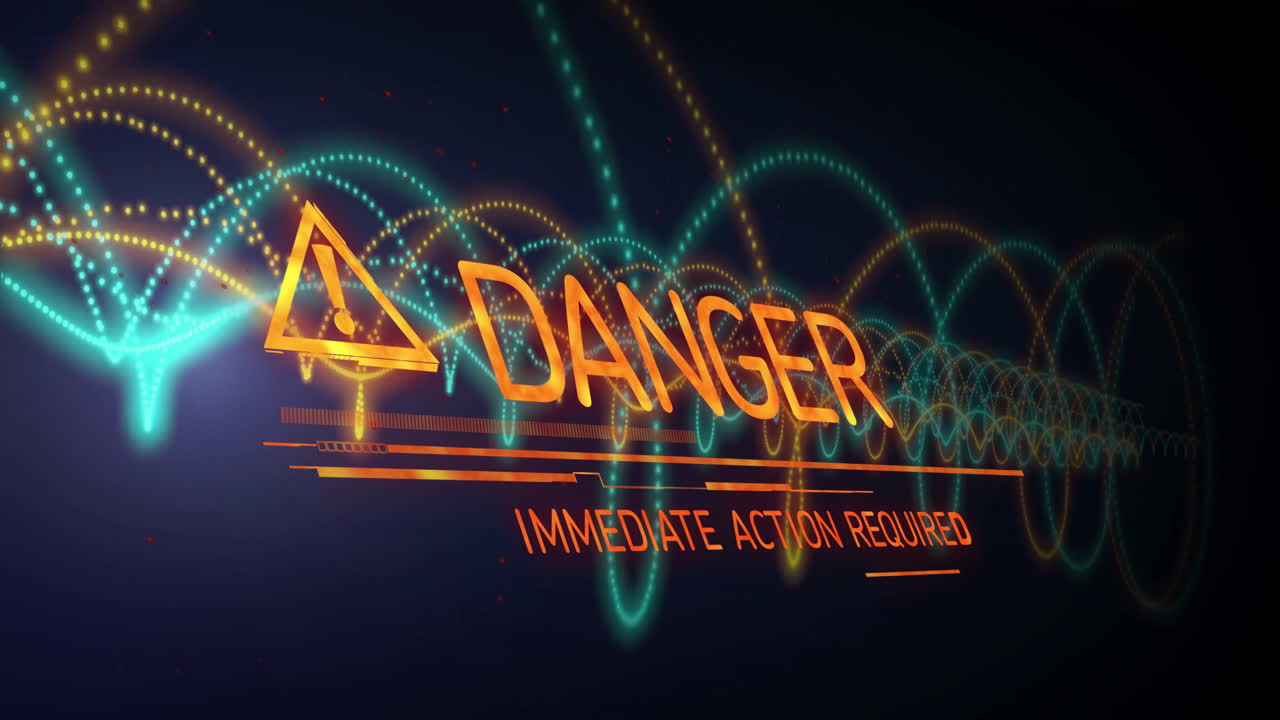 Immediate action required warning with glowing wave patterns in animation style