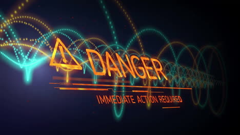 immediate action required warning with glowing wave patterns in animation style