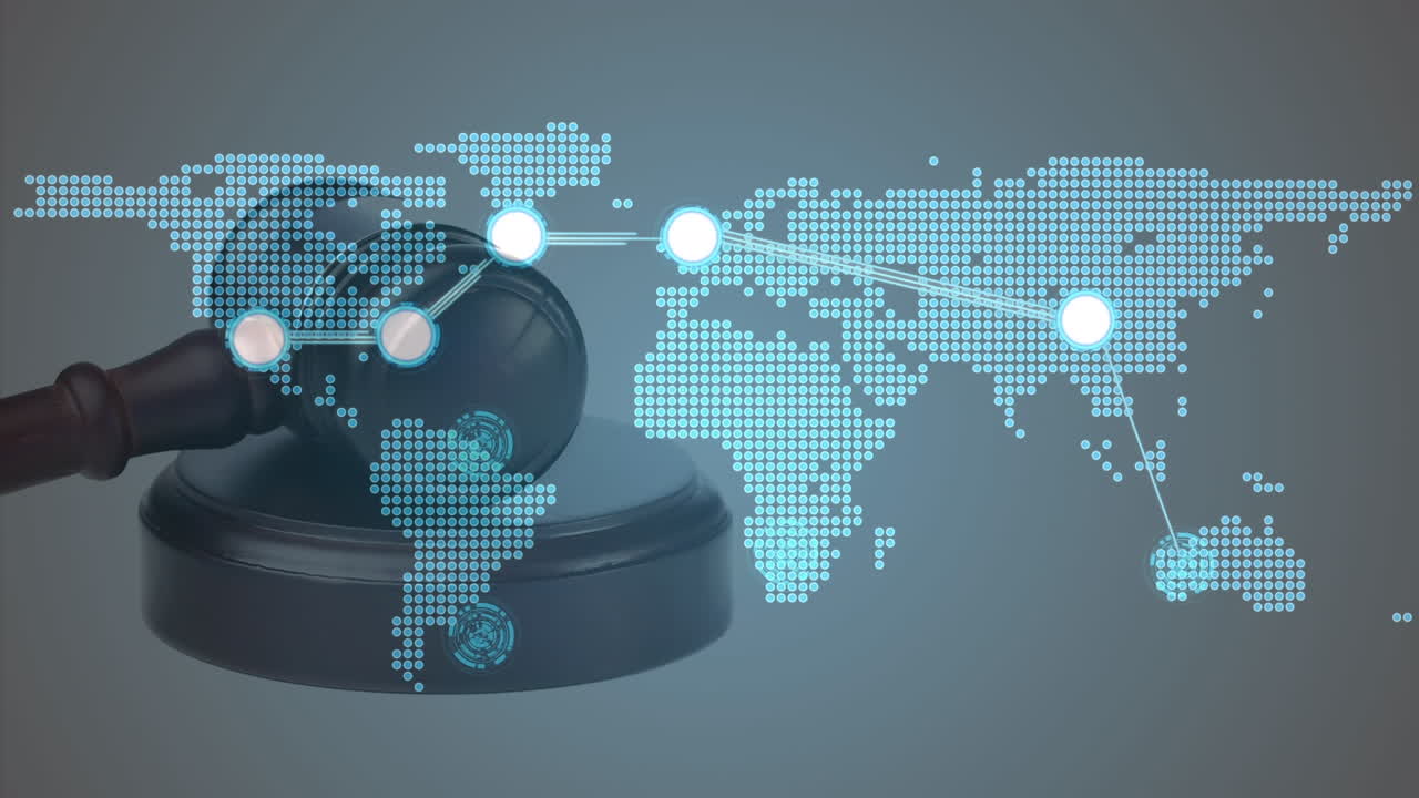 연결 네트워크와 세계 지도의 애니메이션 오버 해벨