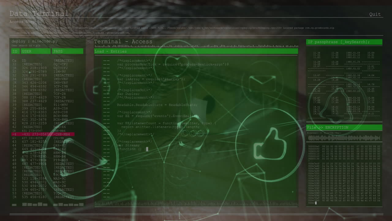 red de iconos digitales sobre la pantalla con procesamiento de datos contra el acercamiento del ojo humano