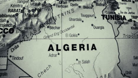close-up map of algeria and north africa in black and white