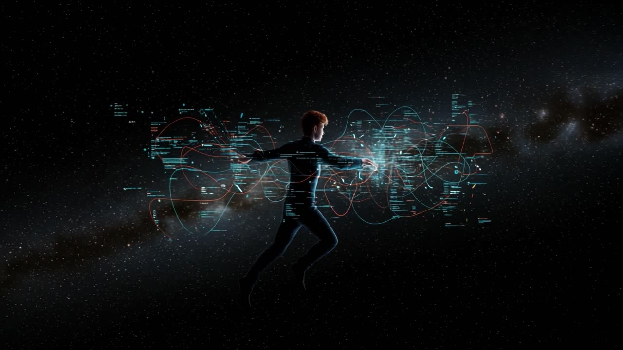 Person interacting with a digital interface in space