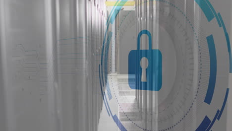 animation of scope scanning with padlock icon over server room