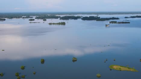 aerial view of vast flooded land area submerged with floodwater