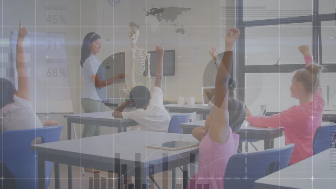 統計とデータ処理のアニメーション - クラスで多様な学校の子供たちのデータ処理