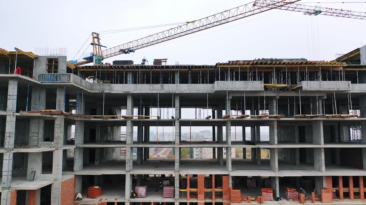 Construction of a residential apartment complex. Aerial view.