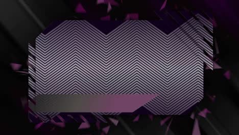 Animation-of-thin-kinetic-grey-zigzag-lines-and-purple-fragments-moving-and-fracturing-on-black