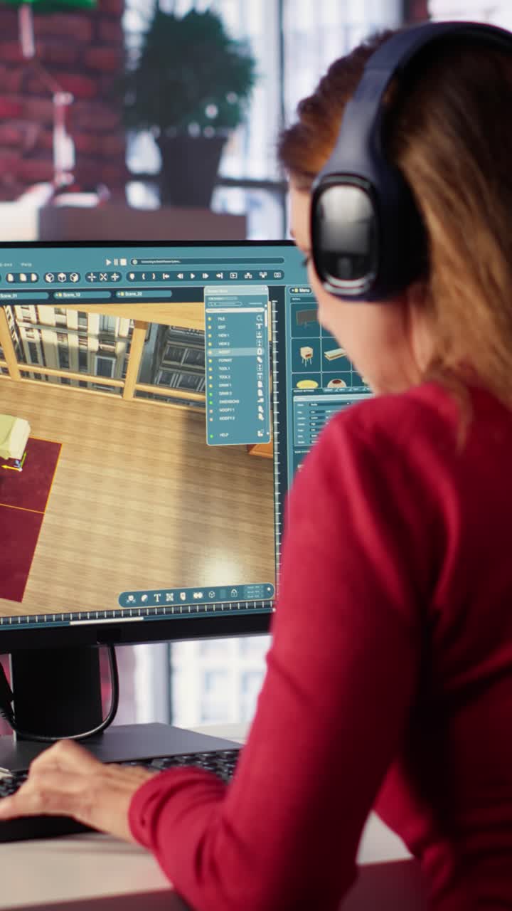 Vertical Video Designer interacts with digital technology to produce a virtual home set