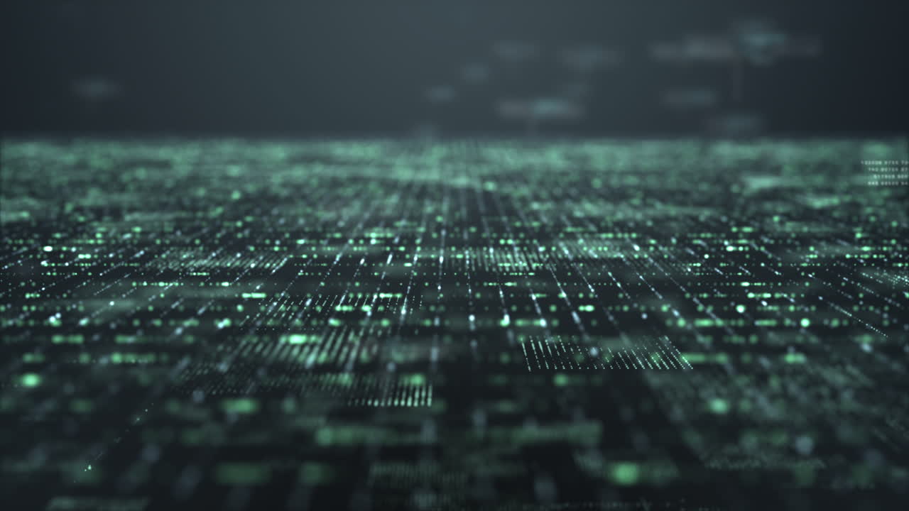 matriz de partículas abstractas de movimiento generadas digitalmente futurista ambiente cibernético de simulación inteligente artificial analítica de big data, video en bucle para fondo digital