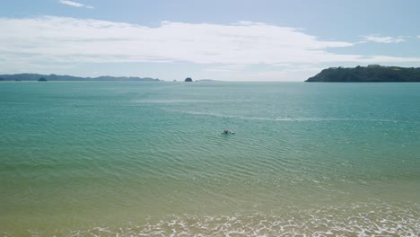 Kayaker-with-dog-onboard-cruising-through-the-clear-waters-of-New-Zealand