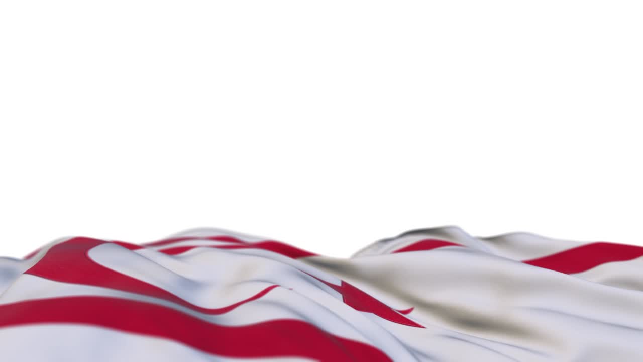 bandera de tela de la república turca de chipre del norte ondeando en el bucle del viento. bandera de tela cosida de bordado de la república turca de cipro del norte balanceándose en la brisa. fondo blanco medio lleno. lugar para el texto. bucle de 20 segundos.