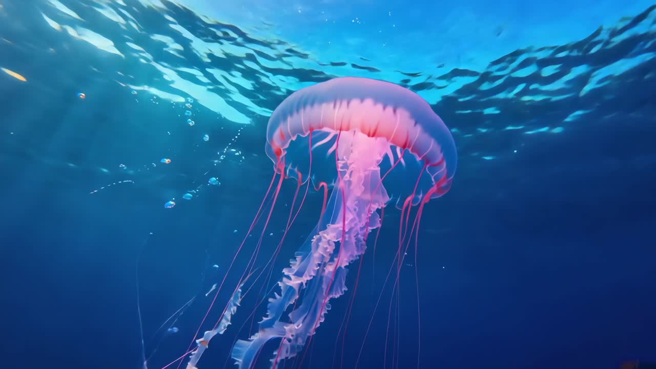 Vibrant Pink Jellyfish Drifting in the Blue Ocean Depths