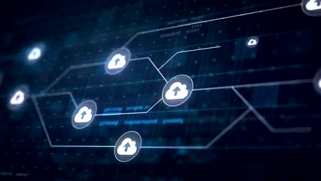 cloud upload icon line connection of circuit board loop animation 4k