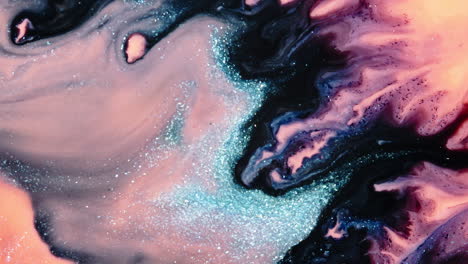 flowing colorful liquids mixing with sparkles and vibrant hues in a macro shot