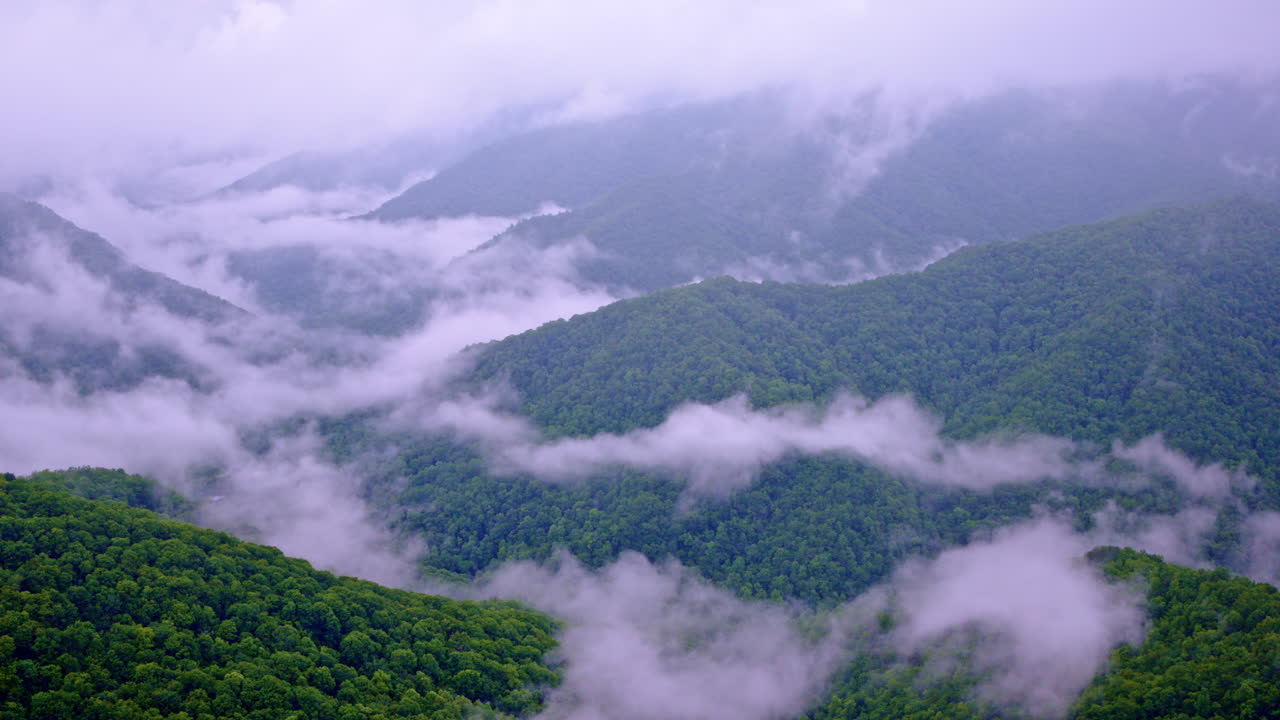 Towering ridges wrapped in mist, viewed from above