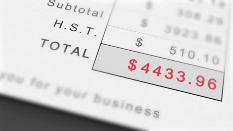 animated growing invoice total in canadian dollars including hst