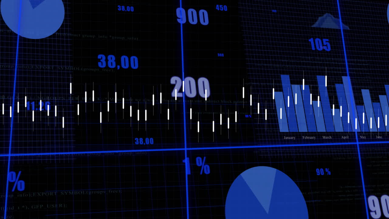 animación del procesamiento de datos financieros a través de la red en fondo negro