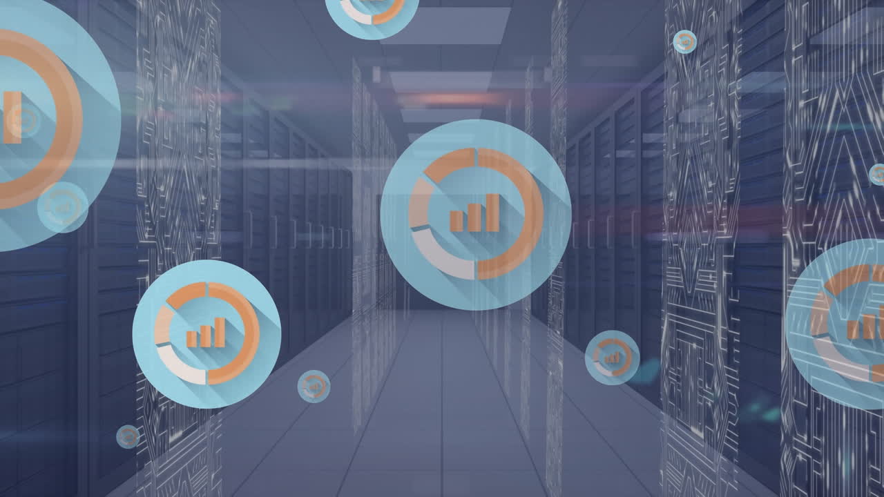 Animation of data processing over server room