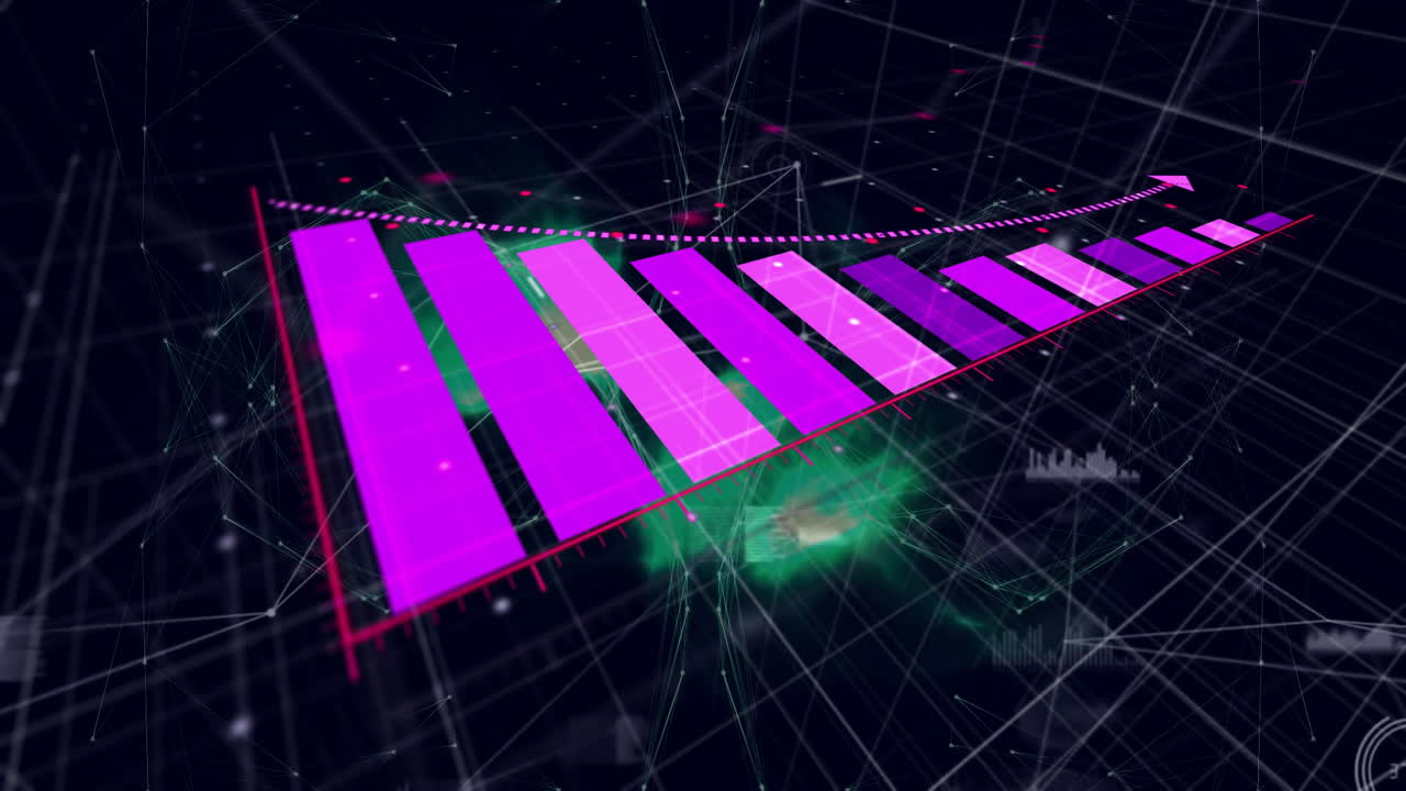 Animation of glowing purple bars and digital grid overlay for data visualization