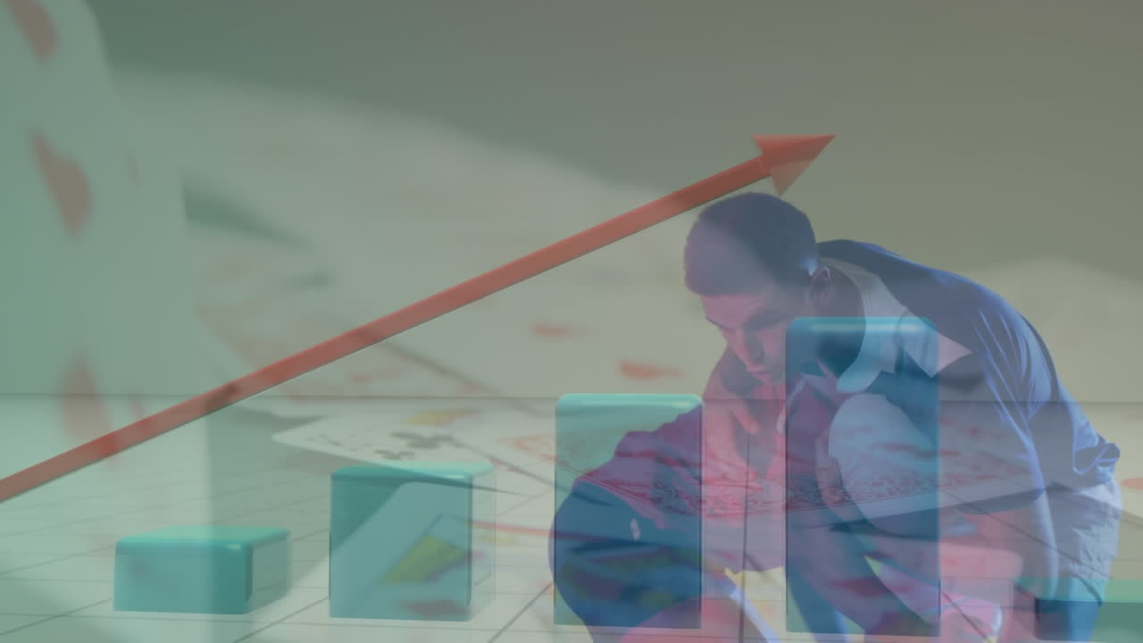 animación de procesamiento de datos y tarjetas sobre diversos jugadores de rugby masculinos