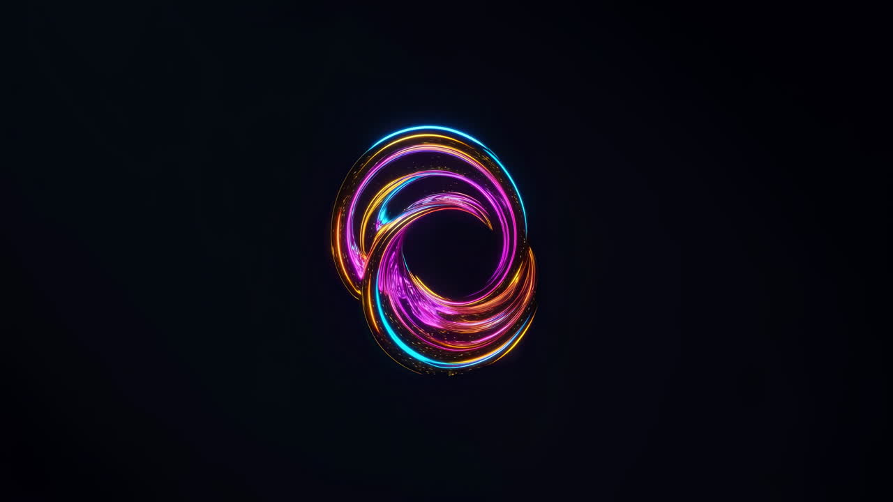 Abstract Glowing Neon Spiral Rotating on Dark Background