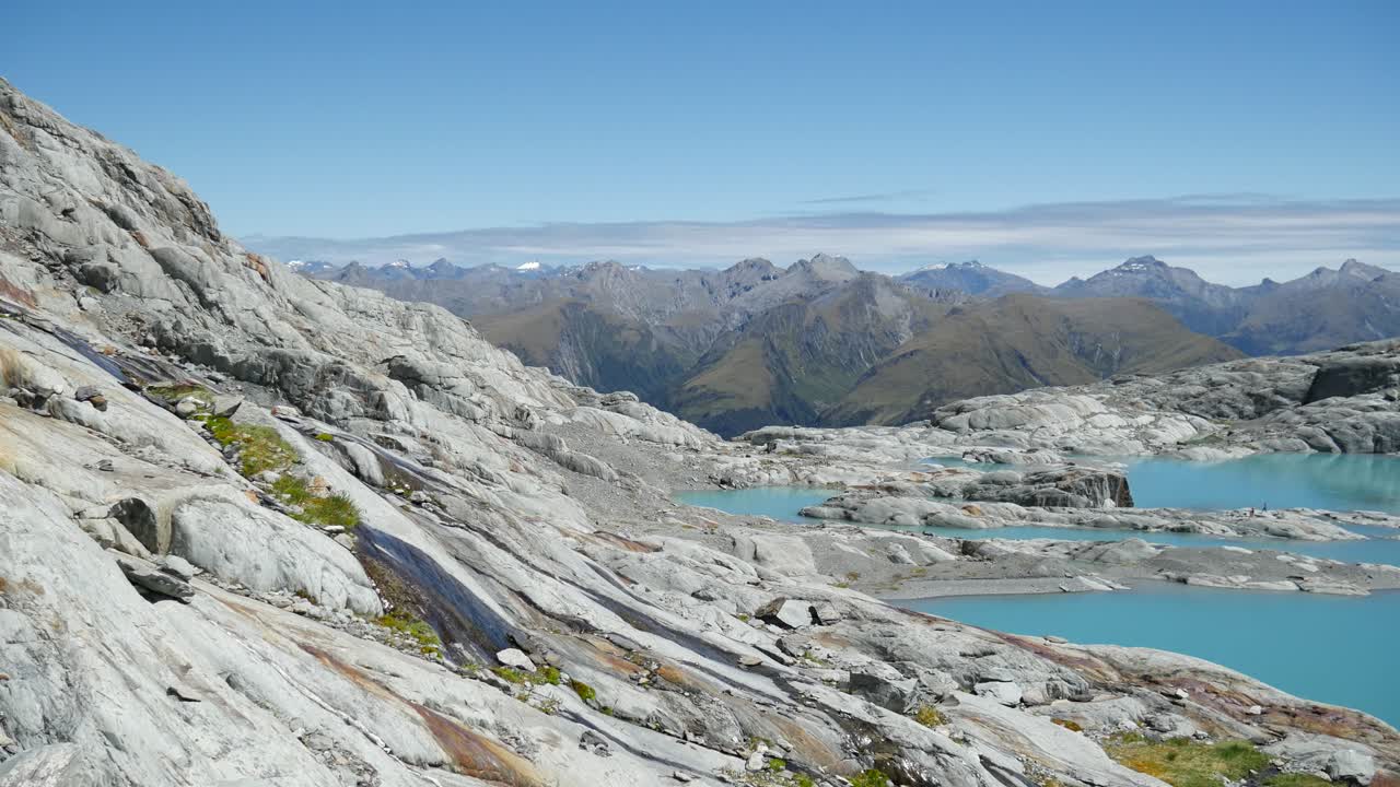 blue alpine lakes in mountain basin