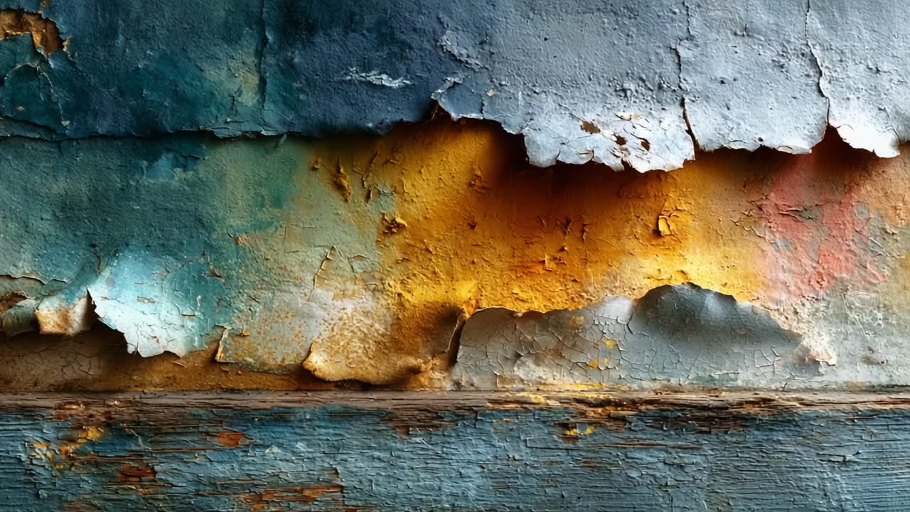Captivating Texture of Weathered Paint: An Abstract Study of Layers, Cracking Surfaces, and Rich Color Variations Creating a Beautiful Aesthetic in Decaying Materiality