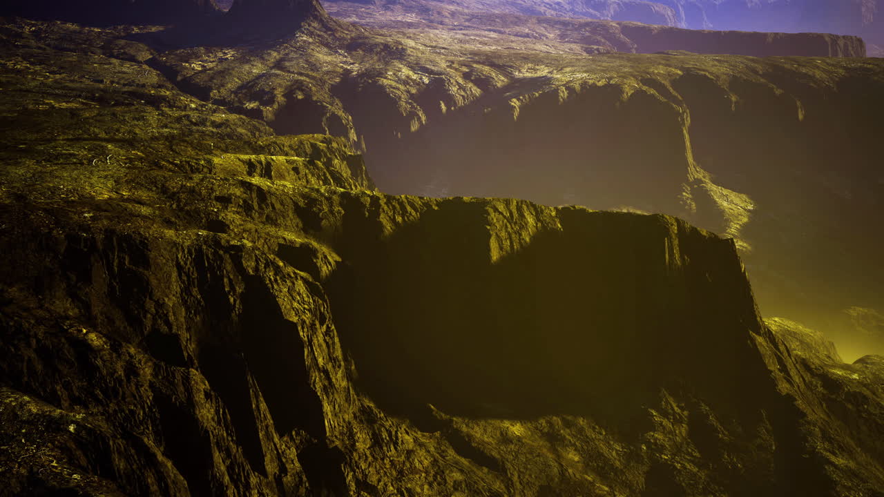 Dramatic landscape with rugged cliffs and deep valleys in a surreal environment