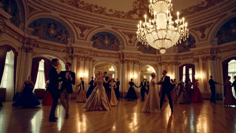 elegant couples dancing in a grand ballroom