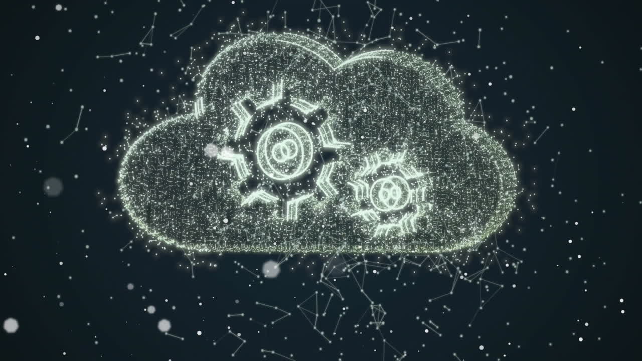computación en la nube con engranajes y conexiones de red animación