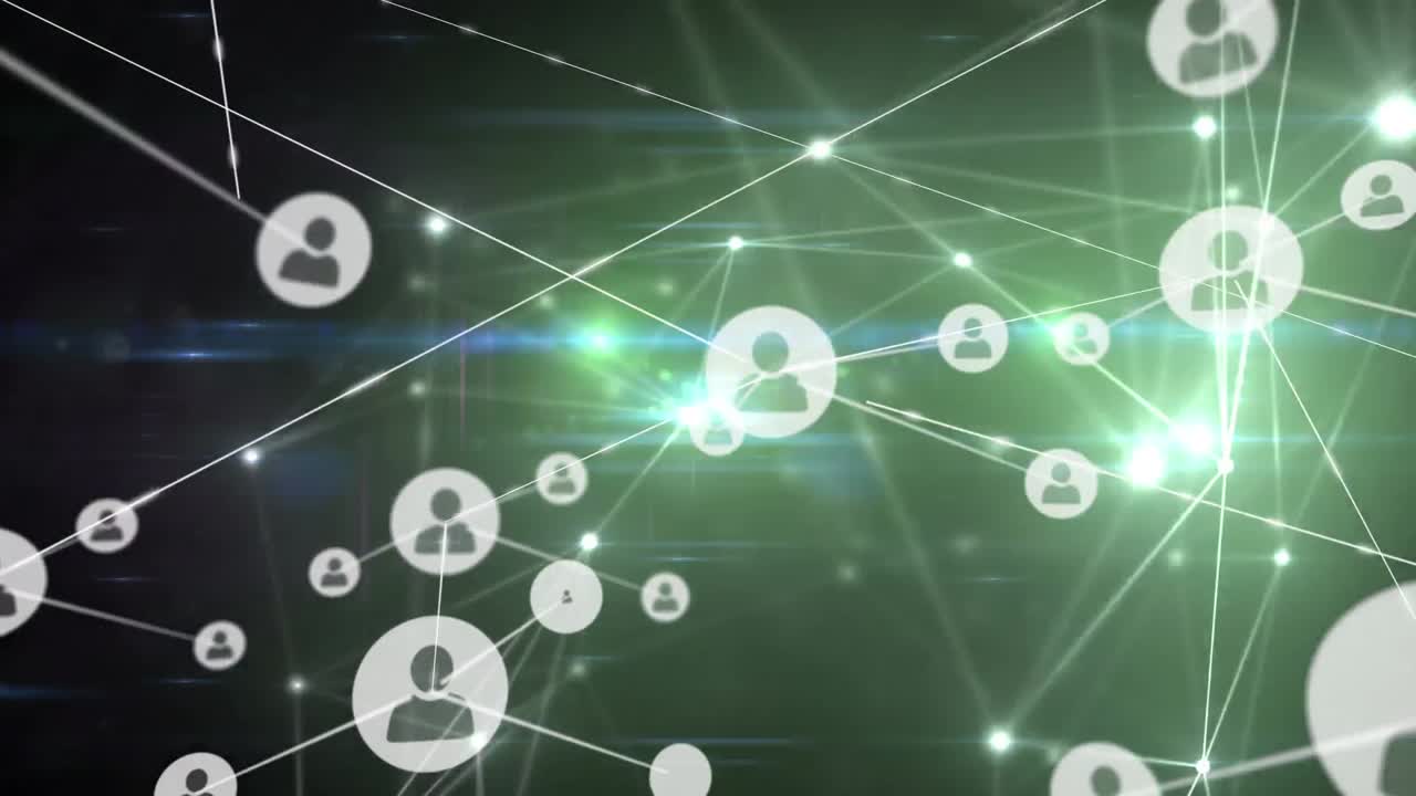 빛나는 반점 위에 있는 사람들과의 연결 네트워크 아이콘의 애니메이션