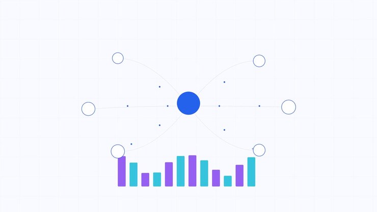 Animated Data Visualization with Central Node and Growing Bar Graph