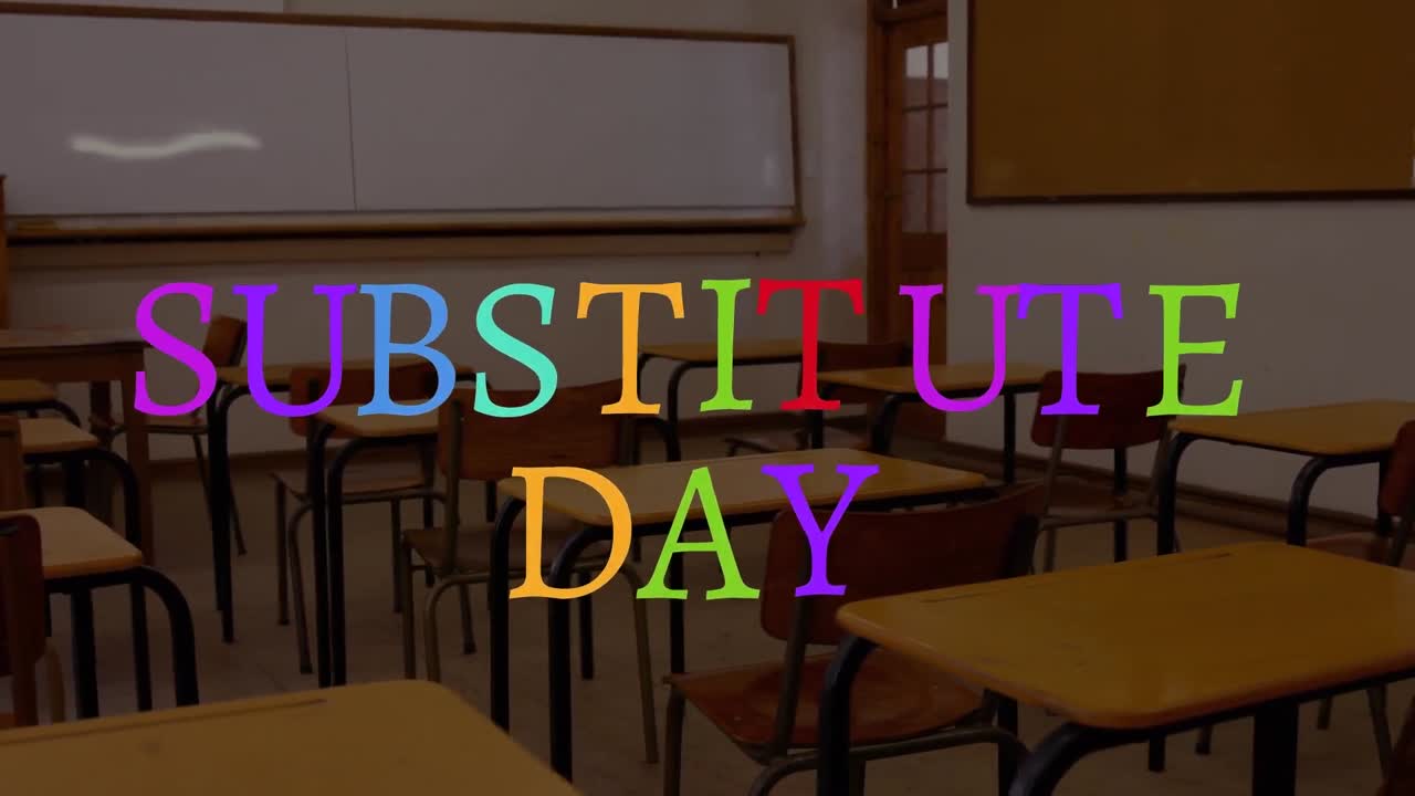 비어있는 교실 위에 대체 하루 텍스트의 애니메이션